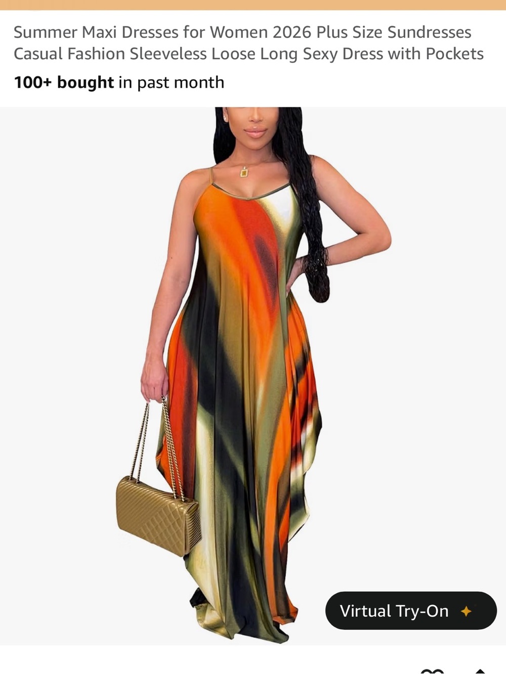 Amazon Women's Orange Tie-Dye Maxi Dress with Multicolor Accents